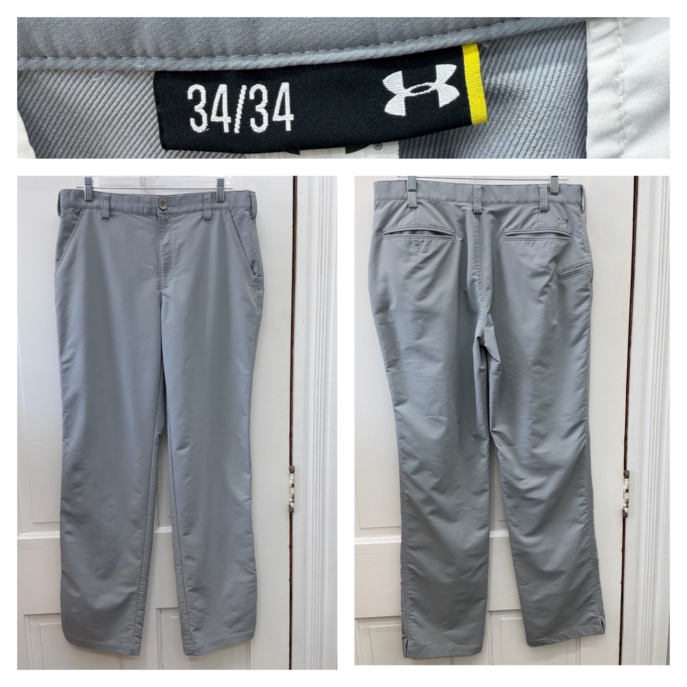Under Armour Mens 34 x 34 Grey Golf Pants Performance Stretch Flat Front